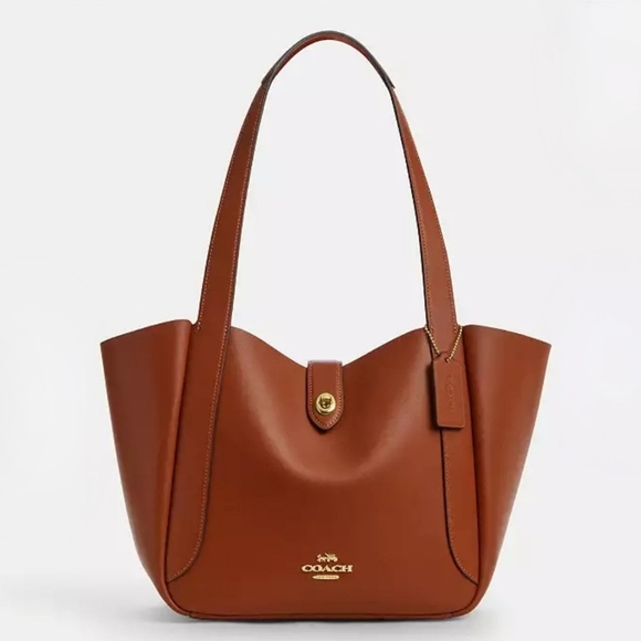 Coach Handbags - Coach Leather Hadley Turnlock Tote Shoulder Bag Tan Gold